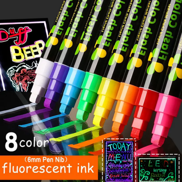 SHEIN 8 Colors Liquid Chalk Marker Pens - Random Colors, Washable & Wet Erase Neon Chalk Markers For Blackboard, Chalkboard Signs, Glass Window, Graduation