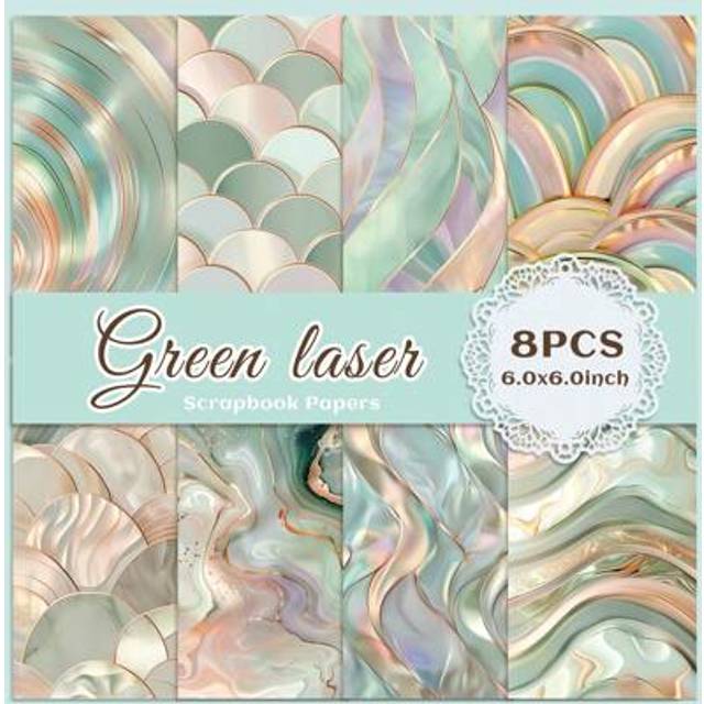 SHEIN 8 Sheets Green Laser Scrapbook Paper, Sea Shell Shape Scrapbooking Supplies,Craft Paper,Junk Journal Paper,Decoupage Paper For Bullet Journal,Card Mak