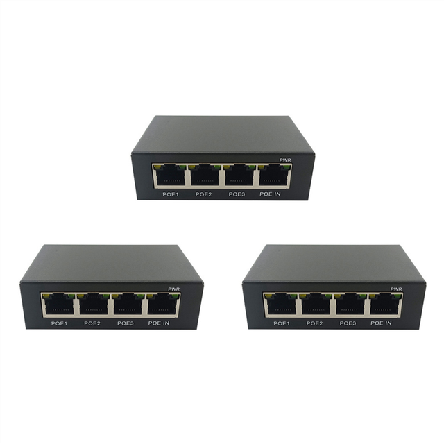 3X 4 Port Gigabit POE 100/1000M Network Switch Extender IEEE802.3Af/At Plug&Play for PoE NVR IP Camera AP