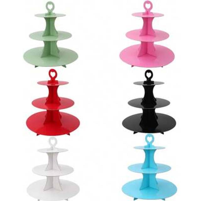 SHEIN 1Pc Solid Color Cake Stand, 3-Tier Black/White/Red Cake Decoration Stand Set,Paper Cake Tray For Dessert Display And Fruit Rack,Home Parties And Sundr
