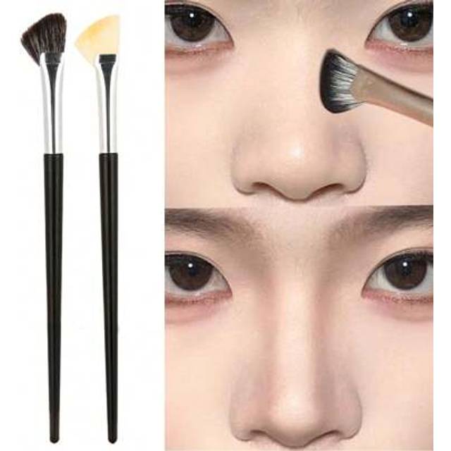 SHEIN 2pcs Half Fan-shaped Nose Shadow Brush, Portable Soft Angled Brush For Nose Contouring And Blush, Professional Makeup Tool