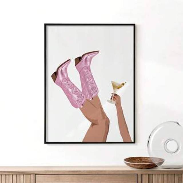 SHEIN 1 Canvas Framed Painting, Easy To Hang, Cowgirl Martini, Martini Print, Rodeo Poster, College Style Western Wall Art, Cowgirl Boots Cowgirl Boots Pict