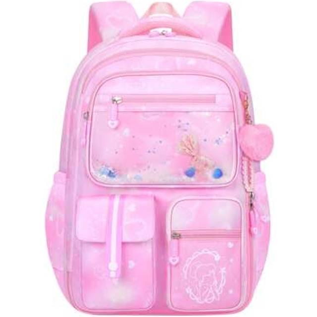 SHEIN 1pc Set Quicksand Princess Print Backpack With Cute Bowknot, Multi-Pocket Large Capacity, Adjustable Straps, Zipper Closure, Polyester Lining, Waterpr