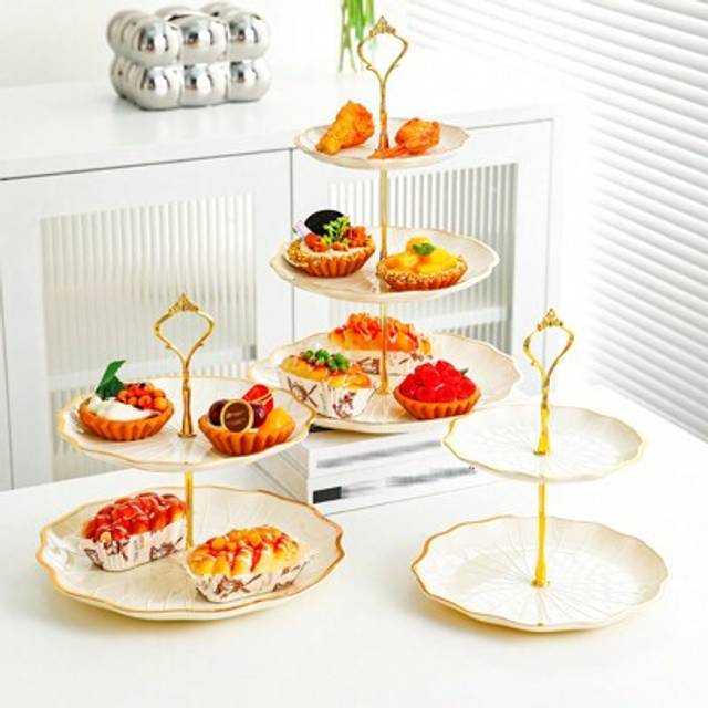 SHEIN 1pc Gold-Plated Acrylic 3-Tier Fruit Dessert Stand, Afternoon Tea Tray, Living Room Fruit Plate, Cake Display Rack, Suitable For Family Gathering, Par