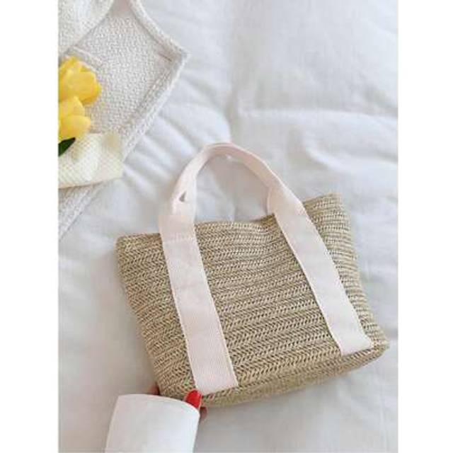 SHEIN Hand-Held Straw Bag New Summer Beach Bag Beach Vacation