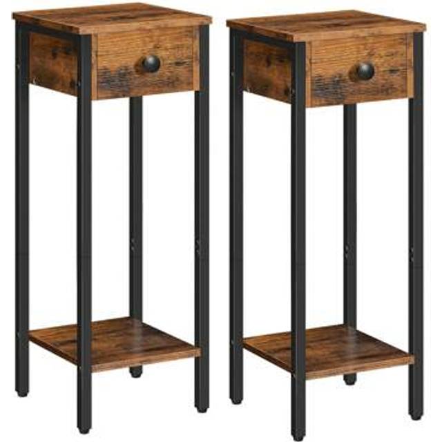 SHEIN Slim Bedside Table, Set Of 2, Tall Bedside Table With Drawer, Metal Frame, Small Side Table, Telephone Table For Small Spaces, Narrow Nightstand, Rust