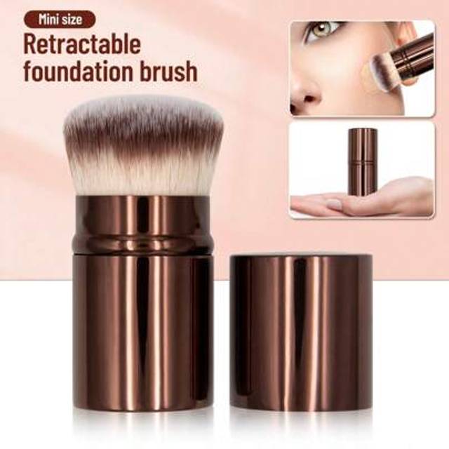 SHEIN Retractable Powder Streak-Free Brush With Cover, Soft Bristles, Dust-Proof, Suitable For Foundation, Concealer, Natural Look For Travel And Daily Use