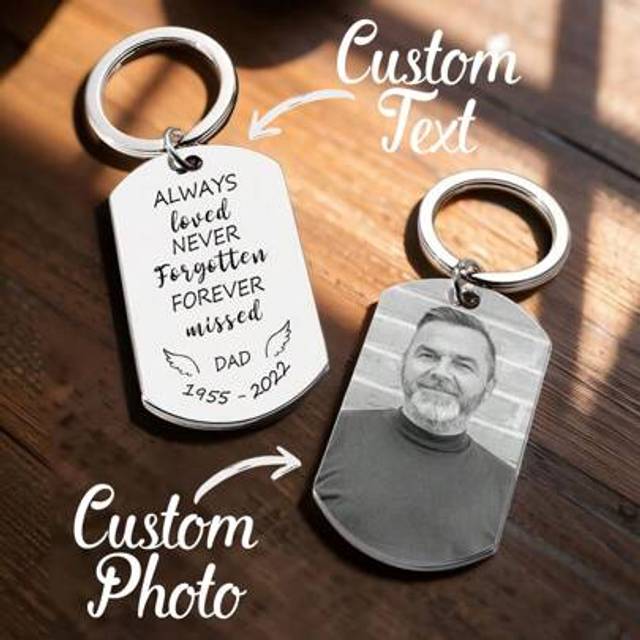 SHEIN 1pc Custom Photo Keychain, Personalized Memorial Keychain Photo Keychain, Custom Photo Keychain With Text, Custom Loss Of Loved One, In Loving Memory,