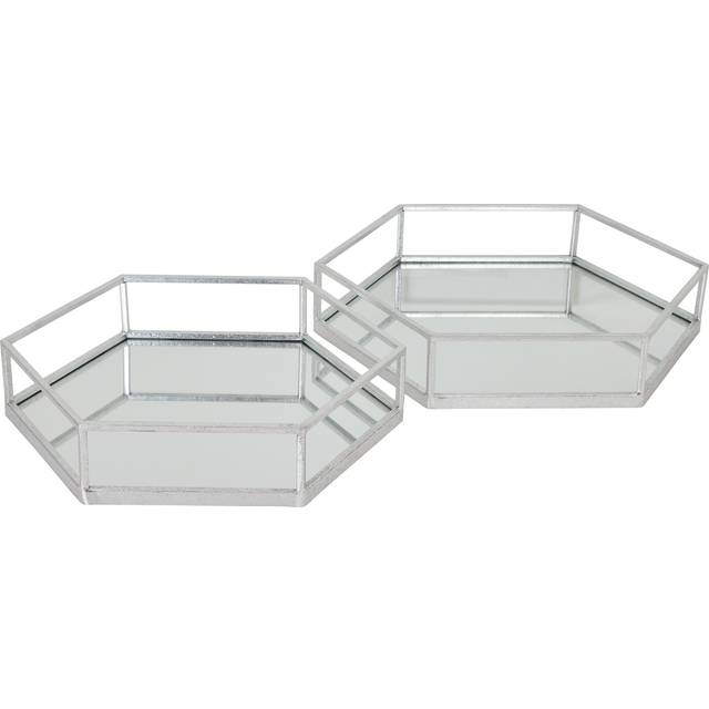 Hill Interiors - Hexagon Set of Two Trays - Glass/Metal - L43 x W50 x H9 cm - Silver