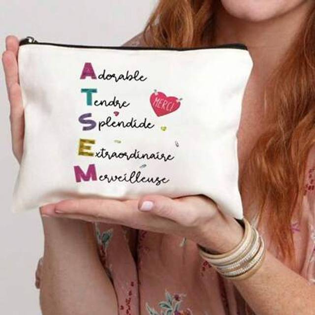 SHEIN 1pc French Pattern Makeup Bag - &#34;I Am The Best ATSEM In The World&#34; Cosmetic Pouch, Teacher Theme Handbag And Cosmetic Bags Set,Lightweight Travel Toil
