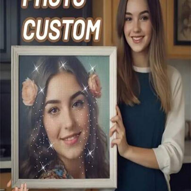 SHEIN Custom Real Photo, DIY Diamond Painting Craft Kit, 5D Full Drill Round Brick Artwork Mosaic Home Decor Gift, Valentine&#39;s Day Customized Present, Perso