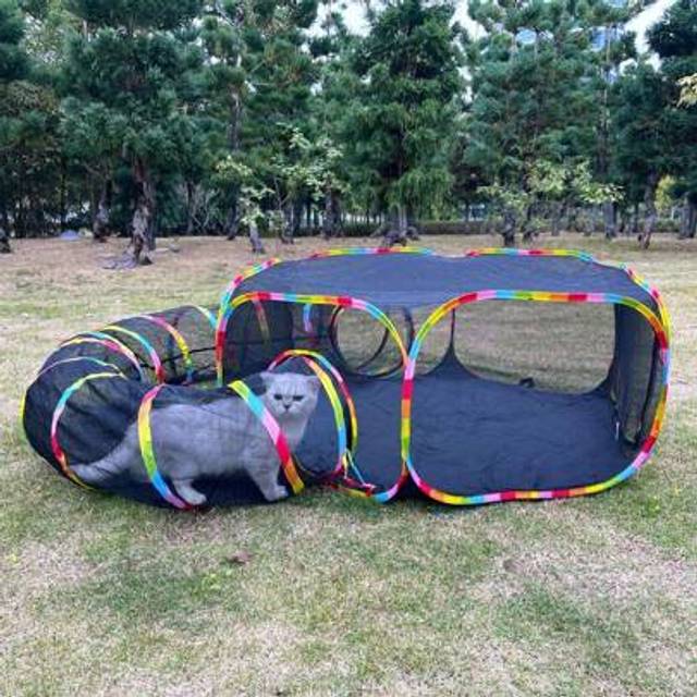 SHEIN Outdoor Rainbow Cat Enclosures Playground,Outside House For Indoor Cats Include Portable Tent, Circle Cat Playpen Tunnel, For Cats, Kitty And Small An