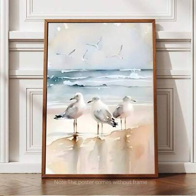 SHEIN 1pc Serene Seagulls Beach Scene Canvas Wall Arts, - Wooden Framed, Modern Aesthetic Decor ,Posters For Room , Classroom Decor,Room Decor Aesthetic ,Ro