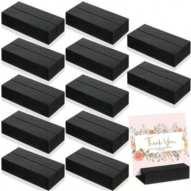 SHEIN 6/12/15pcs Black Wooden Place Card Holders - Elegant Table Number Stands For Weddings, Birthdays & Events - Perfect For Photos, Pictures & Postcards -
