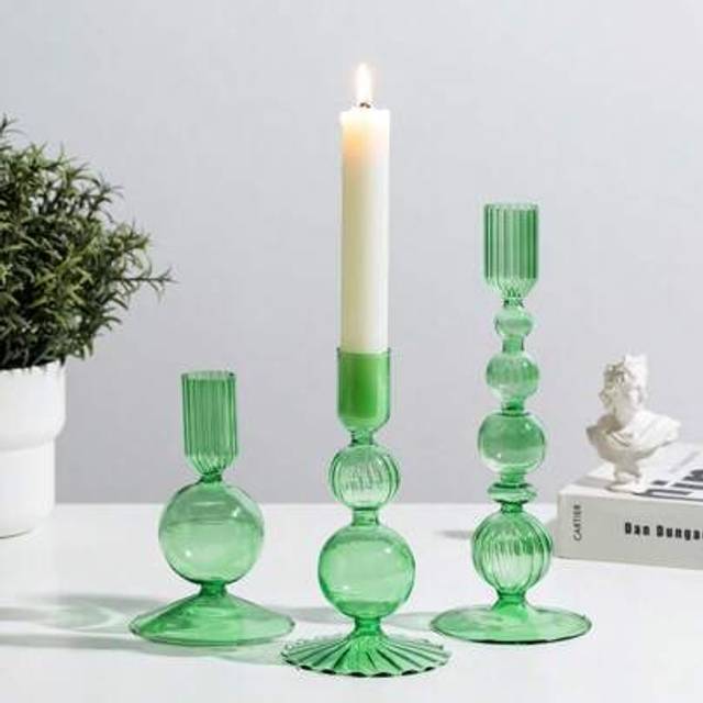 SHEIN 3Pcs Glass Candlestick Holder: Unique Candle Holders Modern Taper Candle Holder Decorative Candle Holders For Table Centerpiece Party Christmas Home W