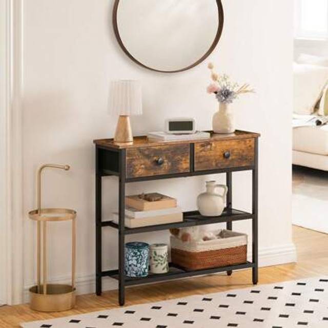 SHEIN Console Table, Slim Console Table With 2 Non-Woven Drawers, Hallway Table With Storage, Slim Sofa Table For Small Spaces, Living Room