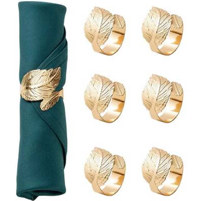 SHEIN 2-24pcs/Set Golden Metallic Leaf Shaped Napkin Rings, Shiny Napkin Holders For Elegant Table Setting, Suitable For Christmas, Easter, Wedding, Party,