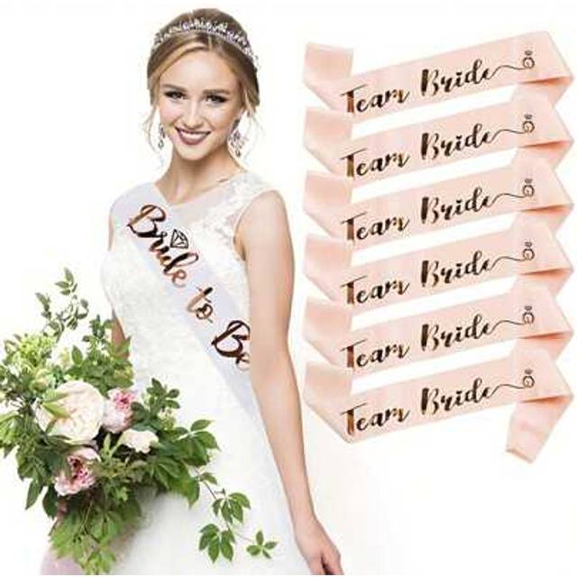 SHEIN 1/7pcs Bride To Be Sash Set For Team Bridal Shower Bachelorette Party Decorations Wedding Engagement Party Favors White Sash With Rose Gold Foil Lette