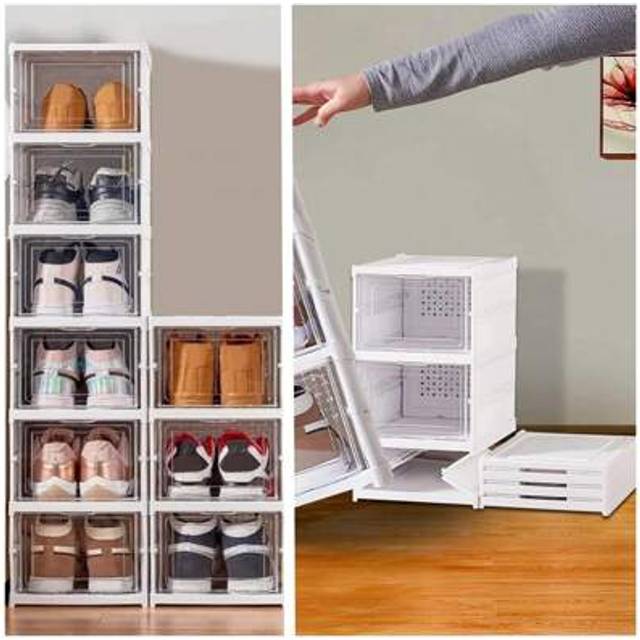 SHEIN 6-Tier/3-Tier Folding Foldable Shoes Storage Box Drawer Organizer Collapsible With Lids Stackable Clear Dustproof Installation Free