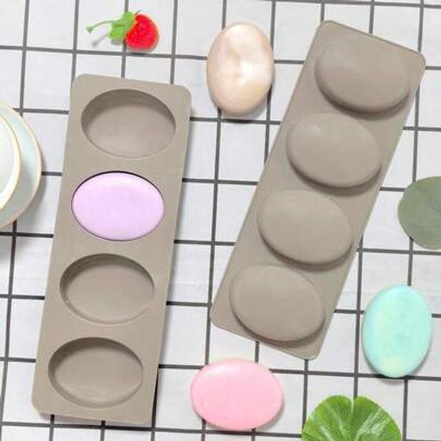 SHEIN 1pc 4-Cavity Oval Silicone Soap Mold, For Handmade Soap, Candle, And Bath Bomb Making