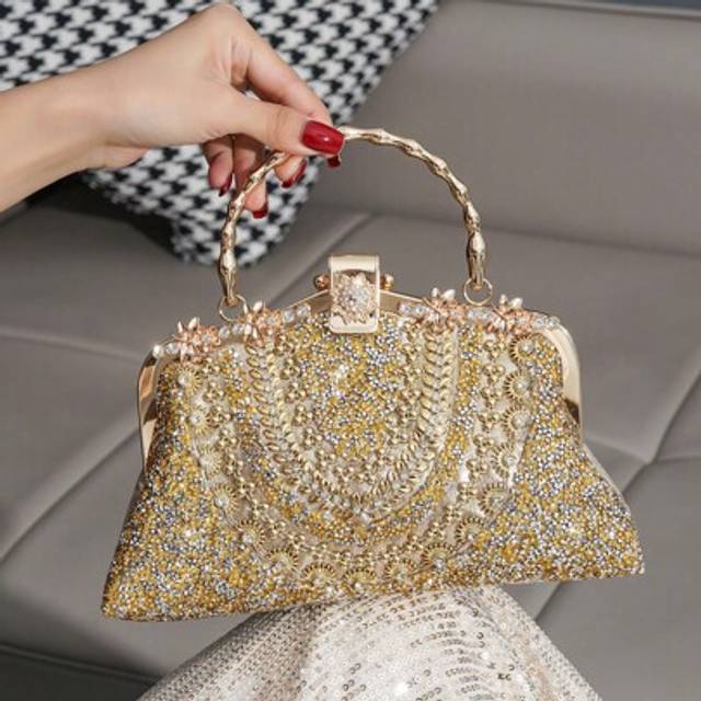 SHEIN Sparkly Rhinestone Decorated Iron Wrist Handbag, Party Clutch Bag, Meticulously Crafted Luxury Women&#39;s Elegant Party Purse