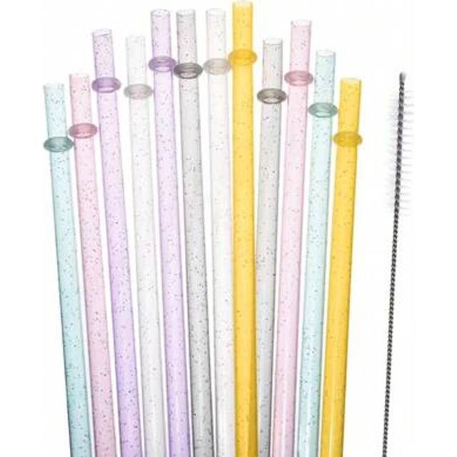 SHEIN 12pcs, Straw, Reusable Clear Plastic Glitter Straws, 12.4/9.06 Inch Extra Long Tumbler Straws For Cups, 1 Gallon, Water Bottles, Straw With Cleaning B