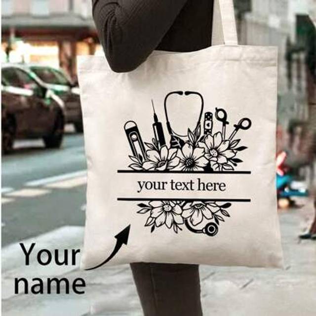 SHEIN Customized Nurse Name Canvas Tote Bag, Personalized Aesthetic Nurse Design, Doctor Appreciation Gift, Travel Bag, Home & Kitchen Party Favor, Customiz
