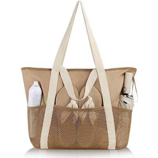 SHEIN Large Beach Bag Waterproof Sandproof Foldable Tote With Zipper Mesh Pocket Suitable For Swimming Pool Daily Travel