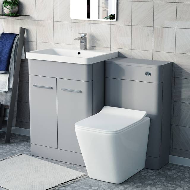Nes home matte grey 600mm freestanding vanity wc unit & square toilet flat pack