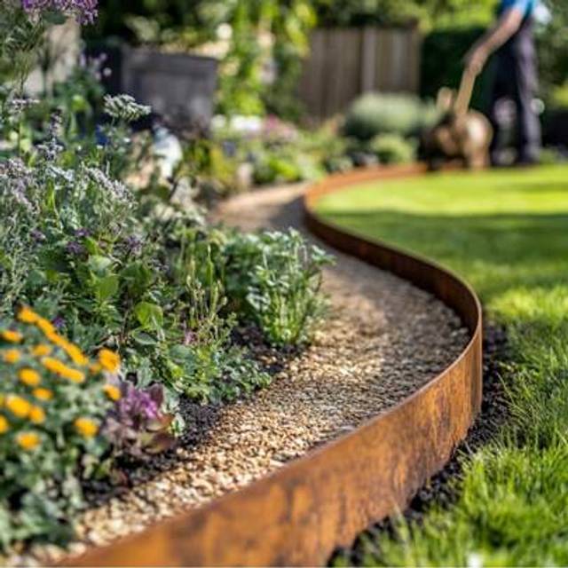 SHEIN Corten Steel Lawn Edging 5 M Metal Garden Edging 14 Cm High Easy To Install - Pre-Rusted Garden Edge Border