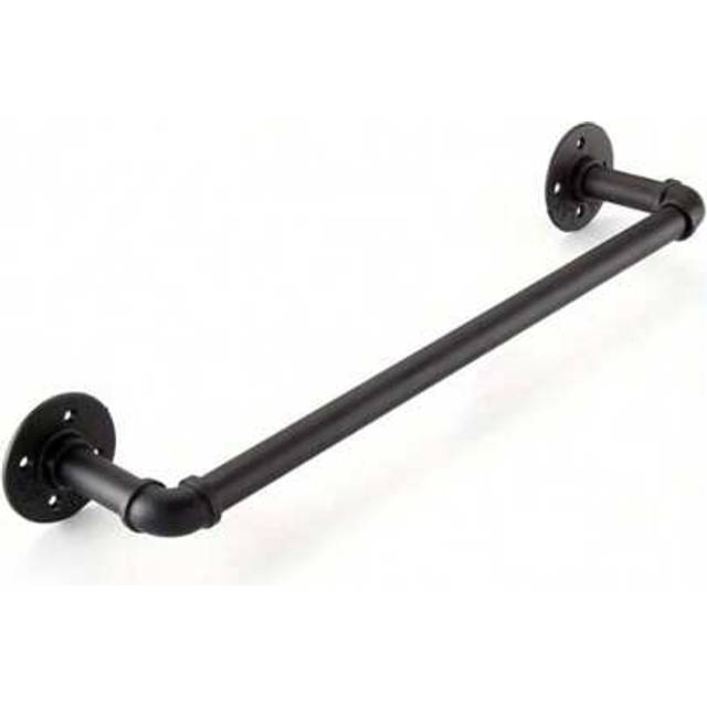 SHEIN 60cm X 12cm Iron Pipe Towel Bar Industrial Pipe Towel Rail Wall Mounted Clothes Bar Rack Detachable Hanging Garment Rack Hand Towel Holder (Black)
