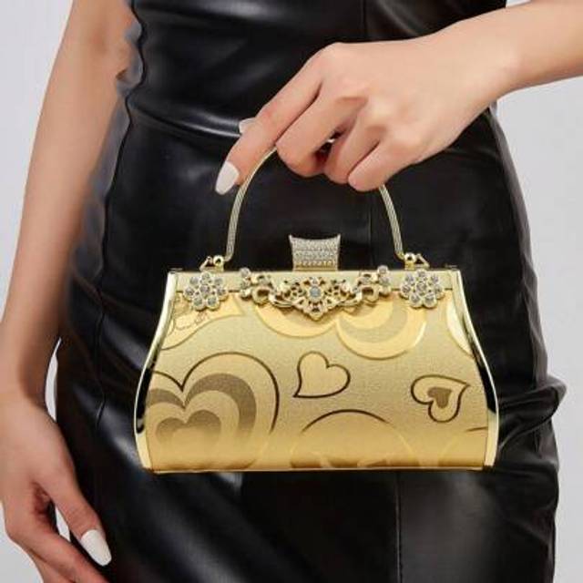 SHEIN Golden Color Glitter Elegant Sequined Women Evening Bags Flap Fashion Chain Shoulder Clutch Metal Golde Color Handbags