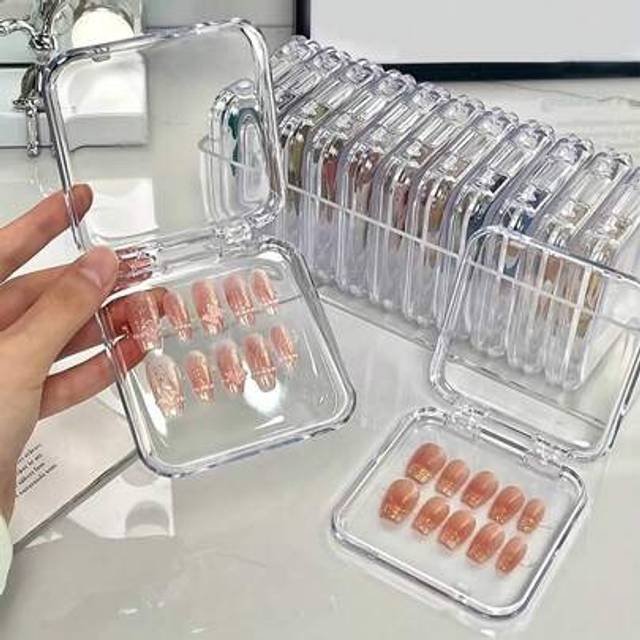 SHEIN 10pcs Transparent Nail Art Storage Box, Fake Nails Organizer Box, Press-On Nails Storage Box, Nail Display Box, Artificial Nail Organizer Box, Nail To