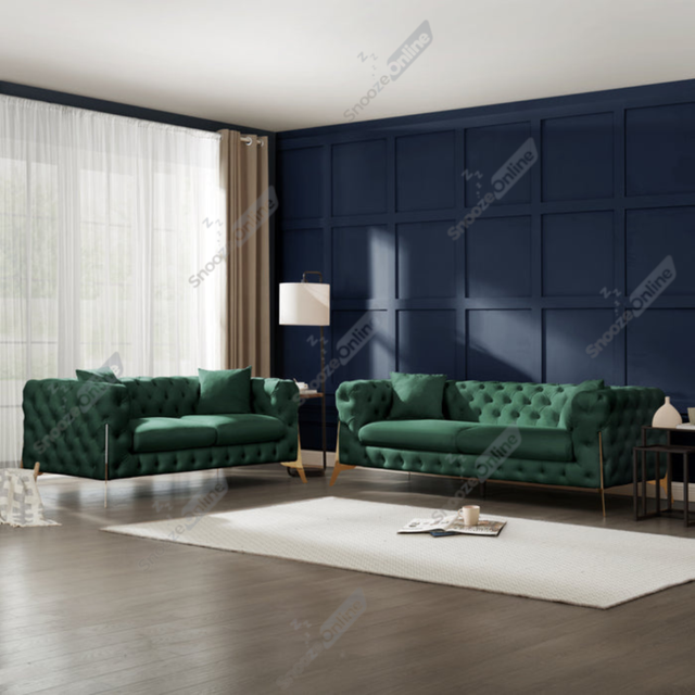 (Velvet Green, Aramchair) SnoozeOnline Chesterfield Sofa Set 3+2 Seater Set Suite Settee Lounger 1,2,3 Seater Sofas