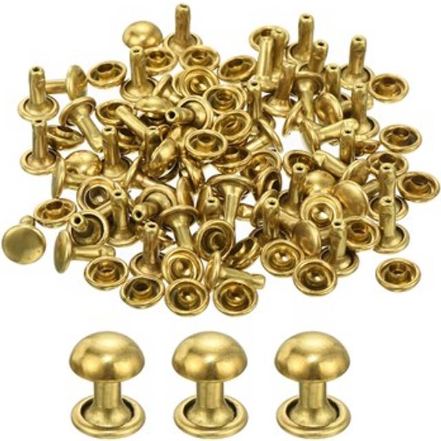 60 Set Round Studs Rivet, 8x9mm Brass Mushroom Shape Leather Rivet (gold)