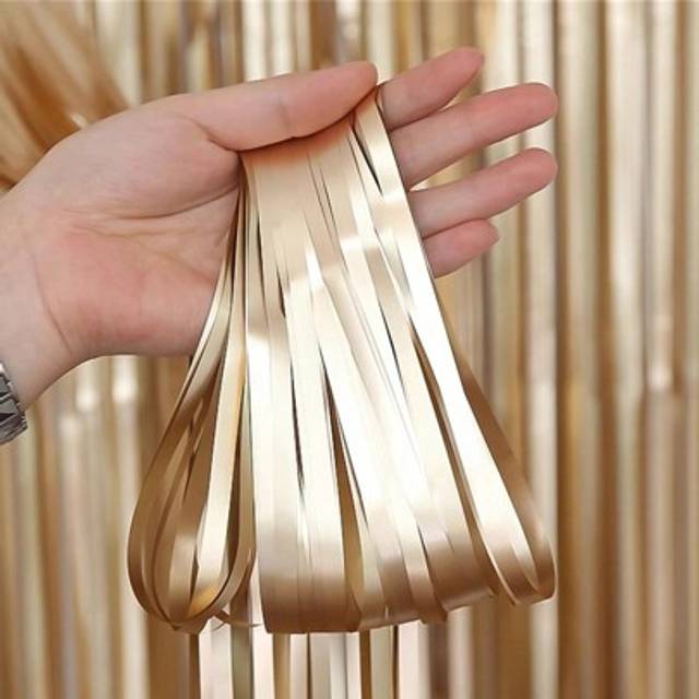 SHEIN 1pc 1*2M Luxury Matte Tinsel Curtain Metallic Glitter Plastic Foil Fringe Shimmer Streamers Curtain Door Window Decoration For Party Carnivals, Back T