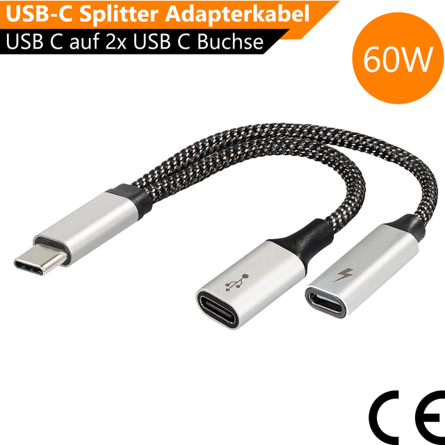 Maxtrack USB-C® Adapter [1x USB-C® hane - 2x USB-C® hona (Power Delivery) , USB-C® hona] 14.5 cm