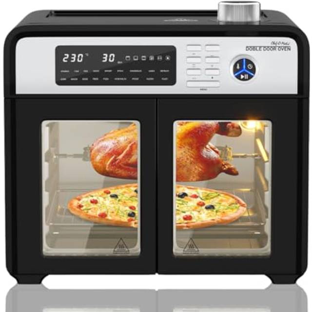 Chef-o-matic Air Oven XXL Size, 28L, 1700W, French Double Door, Energy saving,12 in 1, Oven & Fryer, 18 Programs, worktop oven, Use No Oil, Air Fry,