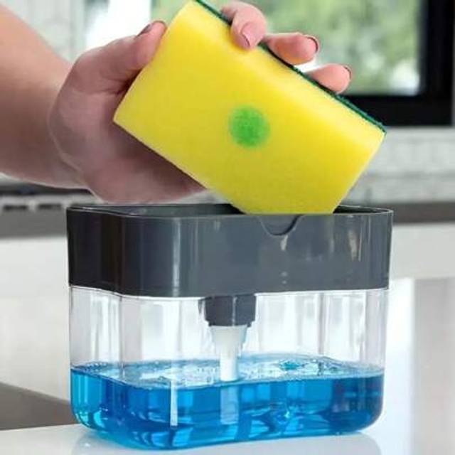 SHEIN 1 Set Soap Dispenser With Sponge Holder - Plastic Kitchen Sink Dish Soap Pump Dispenser With Sponge Holder, No Electricity Needed - Includes 1 Dispens