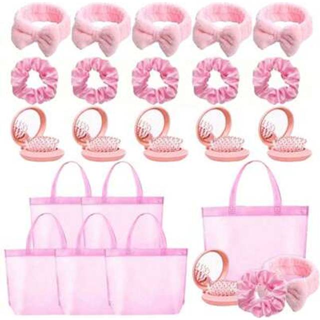 SHEIN 4Pcs/Set Spa Party Favor Set - Bundle With Compact Combs, Reusable Tote Bags, Bow Headbands & Scrunchies For Wedding, Bridal Shower, Birthday & Bachel
