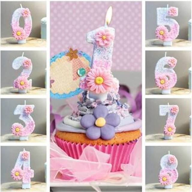 SHEIN Pink Daisy Designed Digital Birthday Candles, Shiny Candles For Girls, Ombre Pink Happy Birthday Number Candles For Cake, Wedding Anniversary Party De