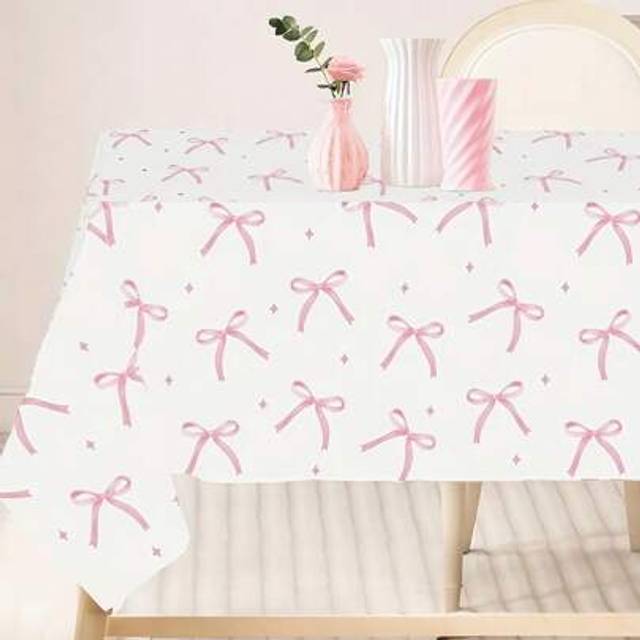 SHEIN 1/3pcs Pink Bow And Star Pattern Disposable Tablecloth Suitable For Birthday, Party, Picnic, Wedding, Dining Table, Event Decoration, Home Decoration,