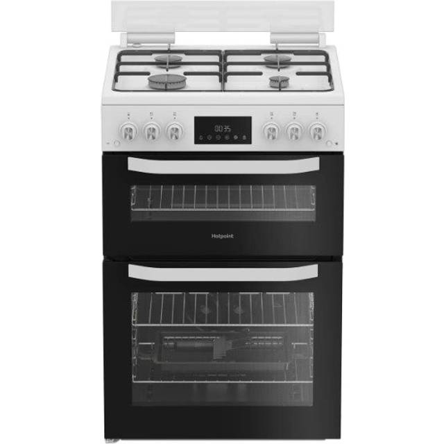 Hotpoint HTG6GDCW 60cm Twin Cavity Gas Cooker with Glass Lid in White
