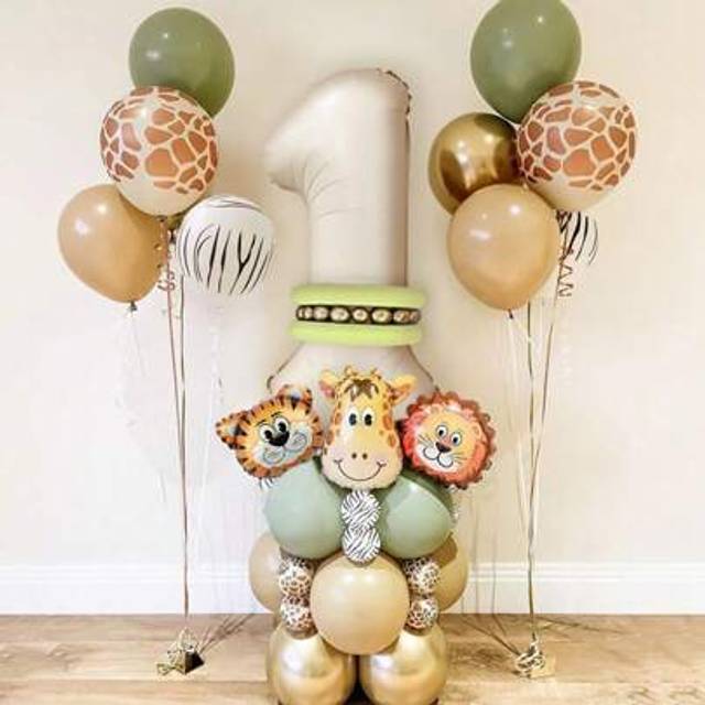 SHEIN 40pcs Theme Lion Tiger Giraffe Foil Balloon Cream White Number Balloon Garland Set For Birthday Party Decor,Easter,Weddings,Bridal Showers,Shower Part
