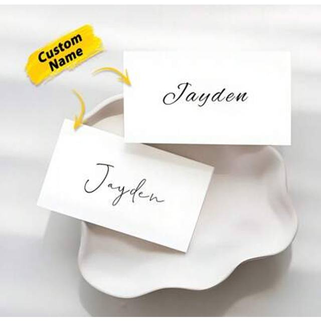 SHEIN 1pc Custom Wedding Name Place Cards - Editable Table Name Card | Modern Minimalist Design, Black And White, Initials In Heart | Personalized Place Car