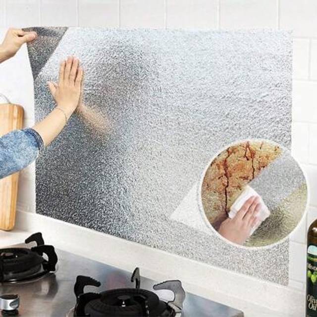 SHEIN 1 Roll Of Silver Contact Paper Kitchen Backboard Waterproof/Oil-Proof Wallpaper Metal Peeling And Stick Wallpaper Self-Adhesive Aluminum Foil Contact