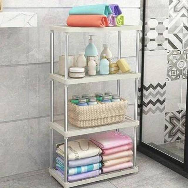 SHEIN 4 Tier Plastic Shelving Units 80.5x41x22cm Storage Shelf Modern Standing Storage Rack For Kitchen Living Room Bathroom