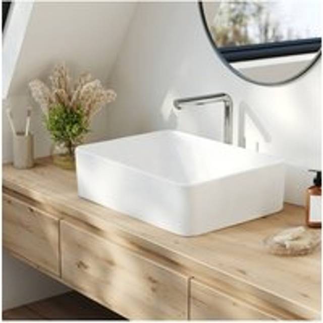 Living And Home Ceramic Countertop Basin With Central Drain Set In White - One Size