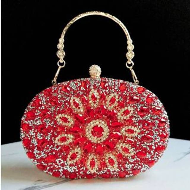 SHEIN 1 PC Luxurious Red Sequined Evening Clutch With Sparkling Rhinestones, Clutch Purse, Metal Chain Strap, Perfect For Weddings, Formal Parties, And Eleg