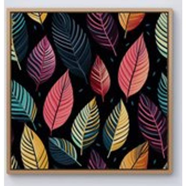 Colourful Leaves Pattern Framed Canvas - Light Brown - W30 inch x H30 inch
